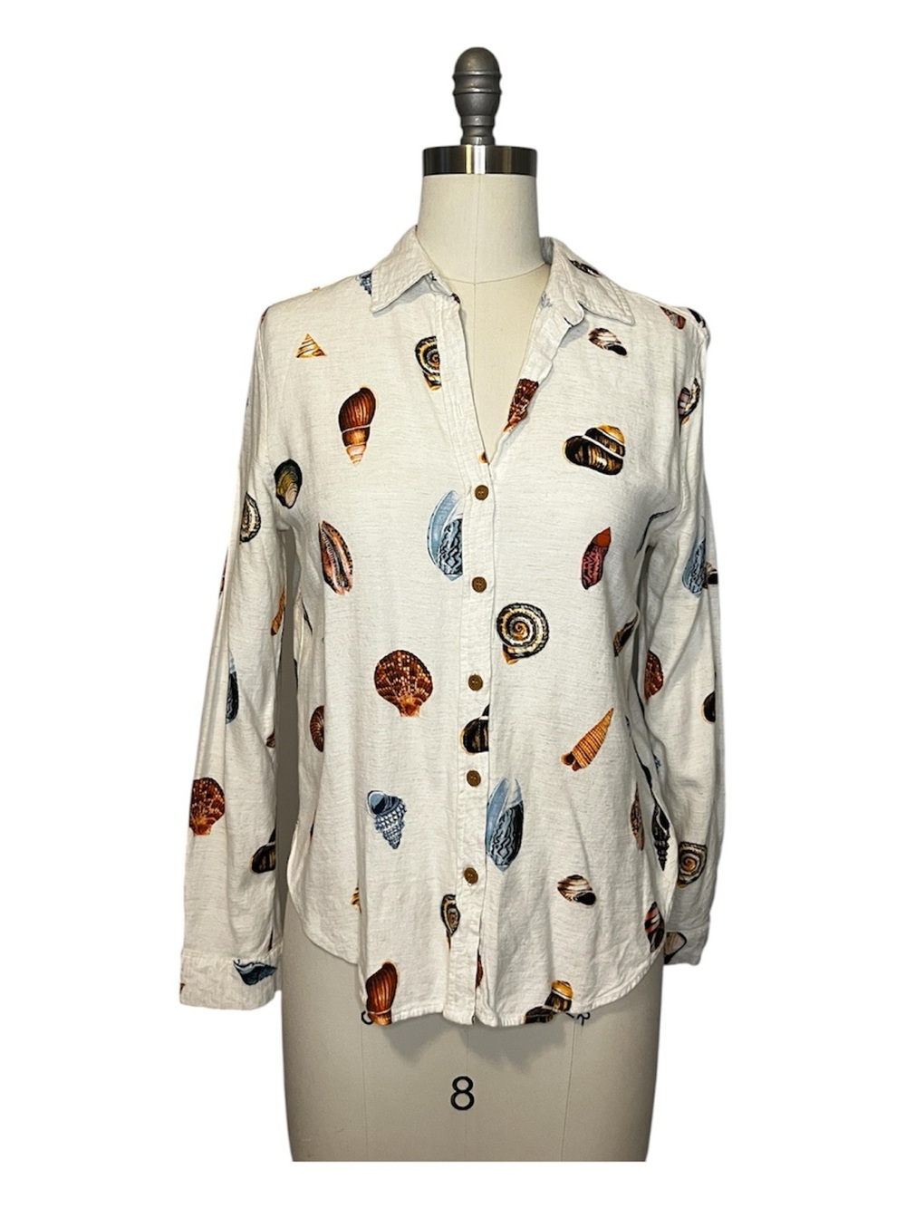 Tjmaxx White Seashell-Print Button Down Blouse